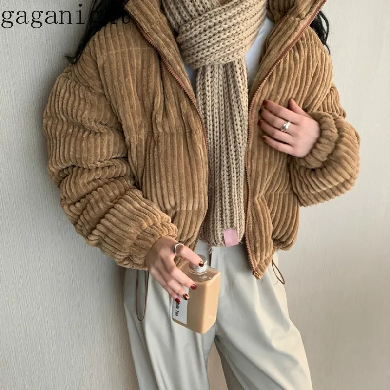 Gaganight винтажные короткие женские парки вельветовые однотонные модные зимние пальто Корейская шикарная верхняя одежда женская однотонная свободная парка Теплая ретро