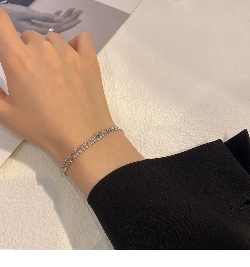 

New Fashion Bracelet Silver Two-hand Chain Bracelet Stainless Steel Heart Shaped Women's Wedding Jewelry Gift
