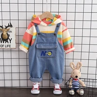 toddler boys clothes sets 2020 autumn kids baby boy stripe hoodedpants denim overalls 2pcs outfit children clothing suit