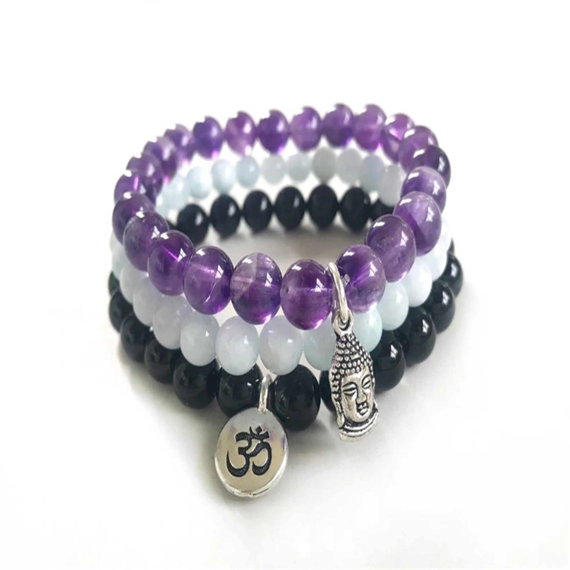 

Fashion Natural Aquamarine Amethyst Pendant Bracelet gift Pray Blessing National Style Calming Elegant Wristband Chain Taseel