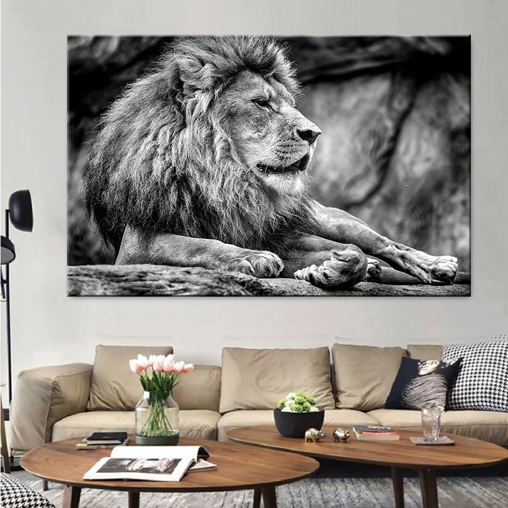

Modern Canvas Picture Animal Wall Art Decor Canvas Painting Black White Lion Poster Print Canvas Art Pictures for Living Room