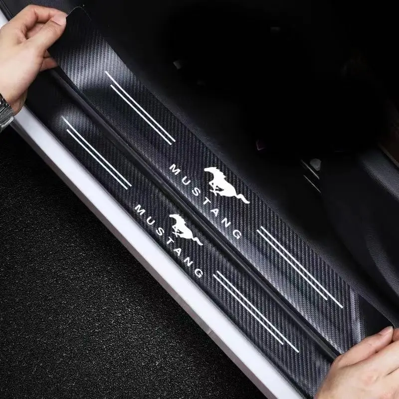 

4pcs Car Carbon fiber stripe Car doorsill Protect interior For Ford Mustang GT SHELBY GTE Car Carbon fiber sticker accessories