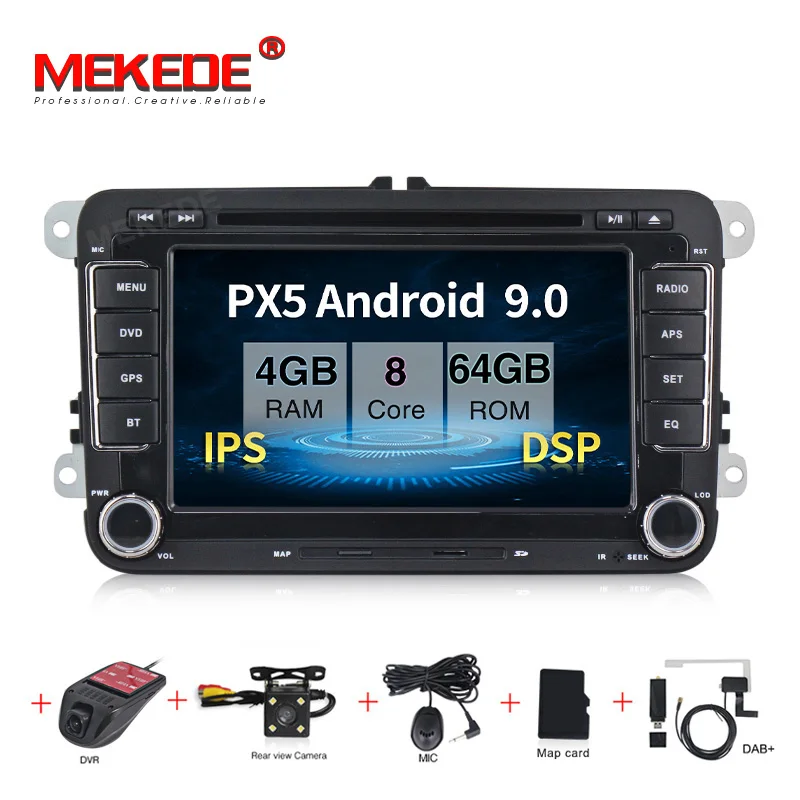 MEKEDE Android 9 0 IPS DSP 4 + 64G 7 дюймовый сенсорный для VW GOLF 5 6 Polo Passat b5 Tiguan Touran Skoda seat canbus