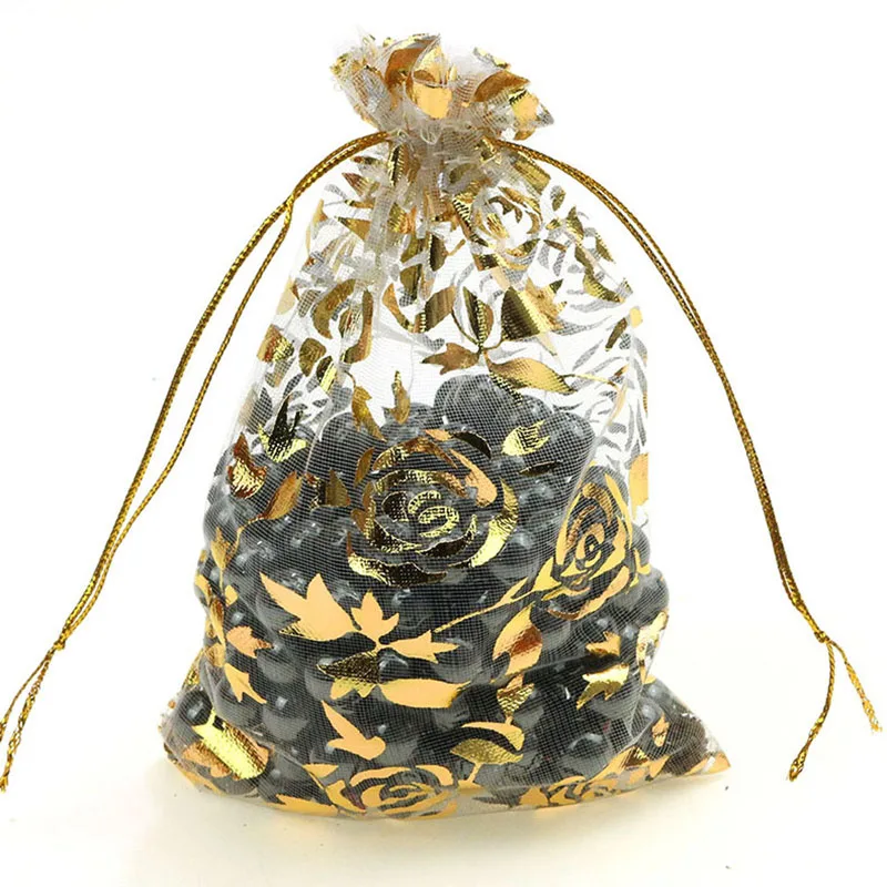 white gold rose 100 шт./лот 7X9 см X 9 см X 12 см 11X16 см 13X18 см золотое любовное сердце роза свадебная сумочка из органзы из тонкой прозрачной ткани, подарок на Рождество, спальные мешки для упаковки ювелирных изделий - Цвет: white gold rose