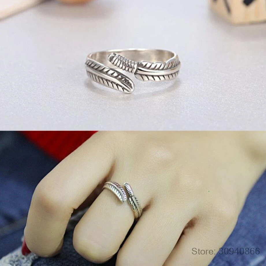 

LEKANI Retro High-quality 925 Sterling Silver Jewelry Thai Silver Not Allergic Personality Feathers Arrow Opening Rings SR239
