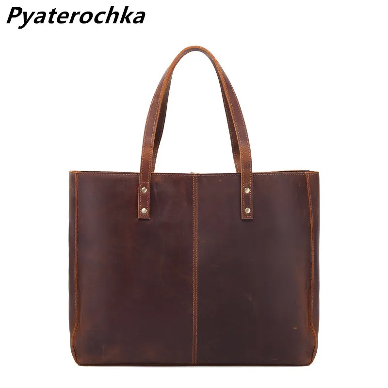 Pyaterochka Ретро Женские сумки из натуральной кожи Модная женская сумка на плечо Повседневная Большая вместительная кожаная женская сумка-тоут