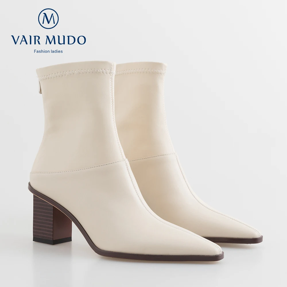 

VAIR MUDO Ankle Boots Women Shoes Thick Heel Autumn Winter High Heels Cool Elegant Cow Leather Ankle Boots Shoes Women DX59L