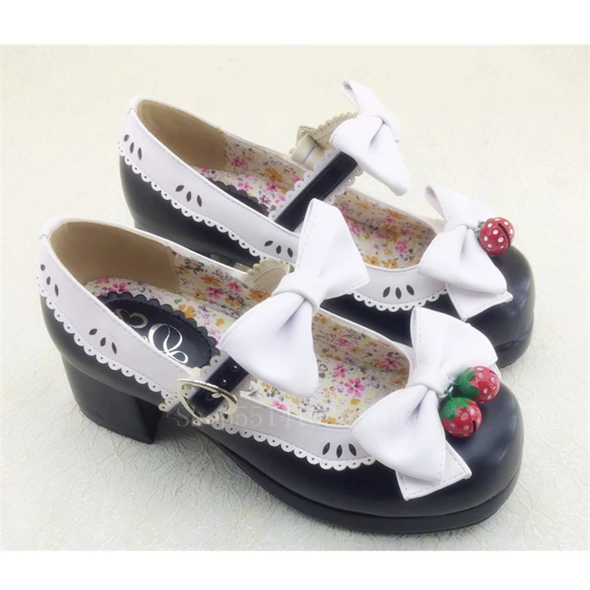 Японская обувь в стиле &quotЛолита&quot форма JK с клубничным бантом Милая женская из