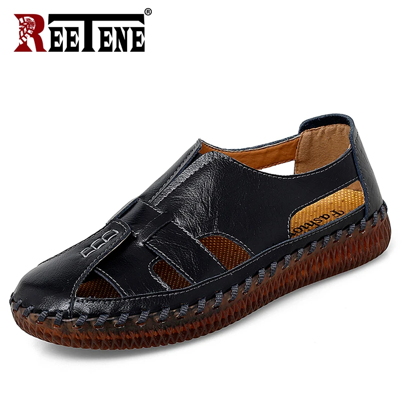 Сандалии REETENE мужские кожаные дышащие пляжные босоножки повседневная обувь