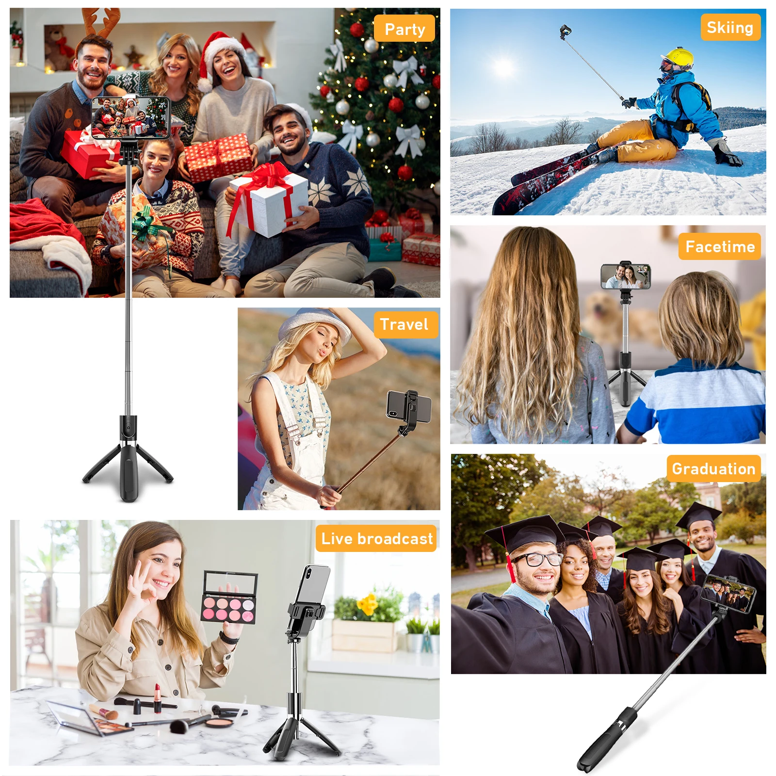 portable extendable selfie stick tripod with remote shutter for iphone 13 12 android cell phone tripod stand for travel party free global shipping