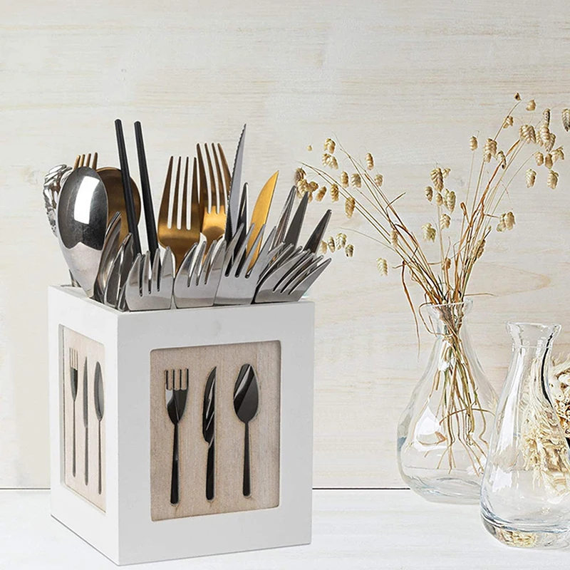 

Wooden Utensils Holder Cutlery Kitchen Flatware Cutlery Storage Flatware Caddy Spoons Forks Knifes Chopsticks Organizer