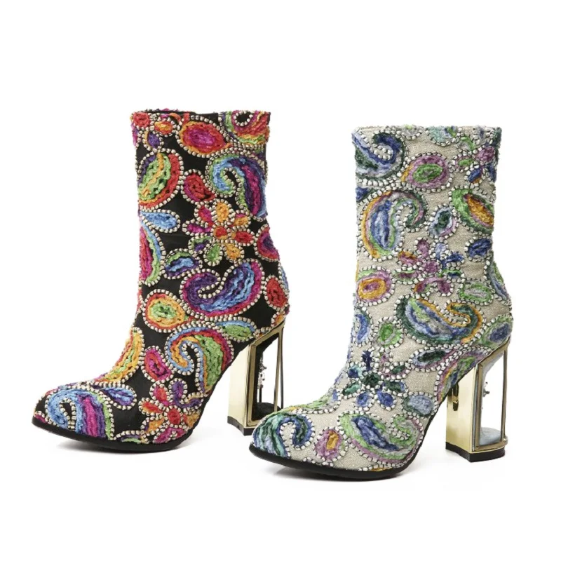 Оригинальные Модные женские ботильоны с круглым носком на высоком квадратном