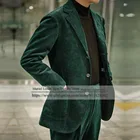 Новый Официальный зеленый блейзер для шафера, мужской вельветовый модный тренд, свадебный ужин вечерние вечерний наряд, новейший дизайн пальто и брюки