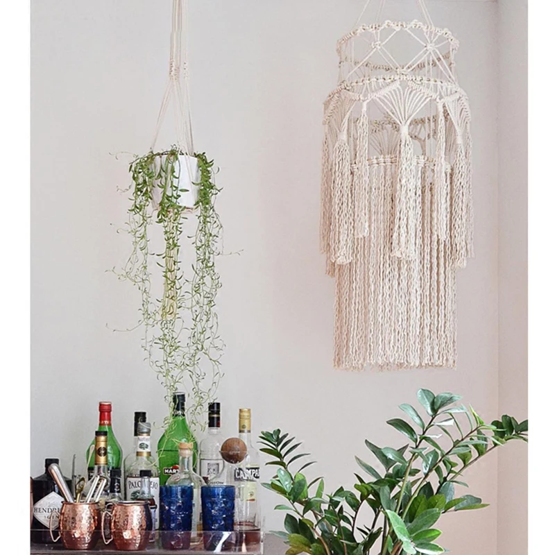 Настенный подвесной абажур ручной работы из хлопковой веревки в стиле бохо