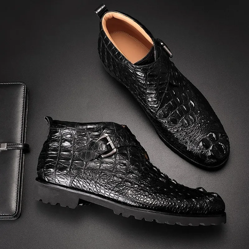 Мужские классические ботильоны из натуральной кожи аллигатора коричневые