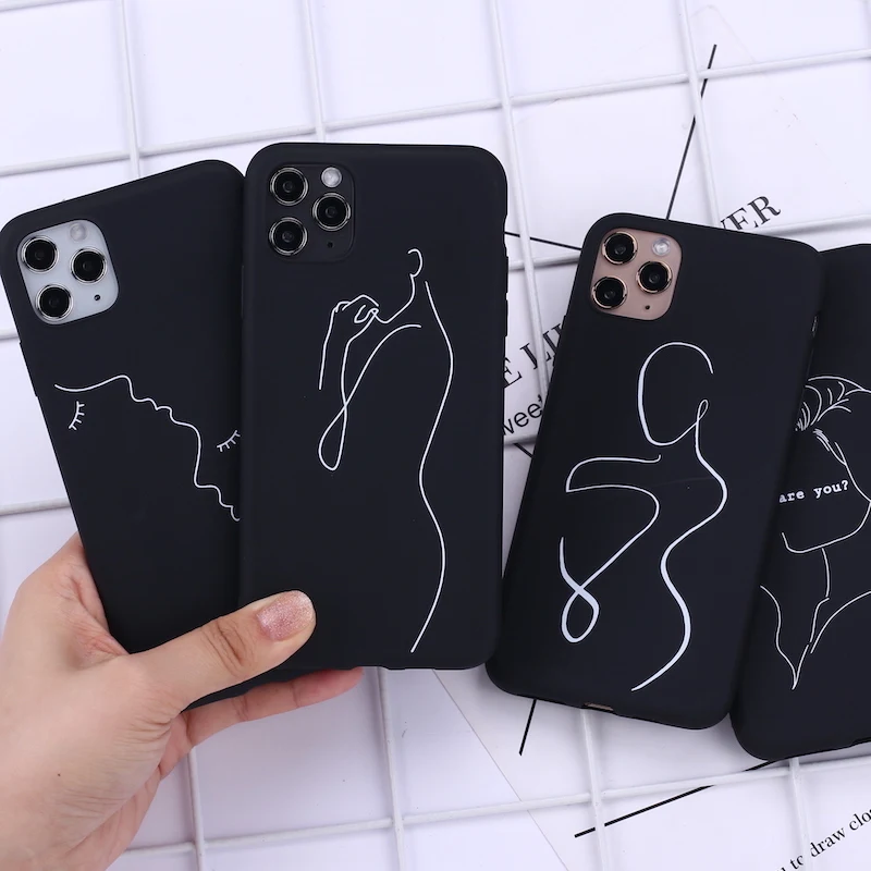 Elegant Beauty Curved Line Phone Cover For iPhone 14 14ProMax 14Plus 13Promax 13 12 11 Soft Silicone Case Fundas