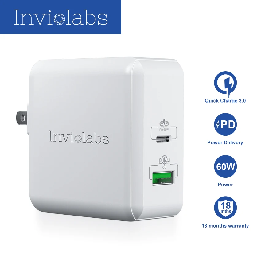 Два порта USB C type настенное зарядное устройство с мощностью 60 Вт FastPort DUO