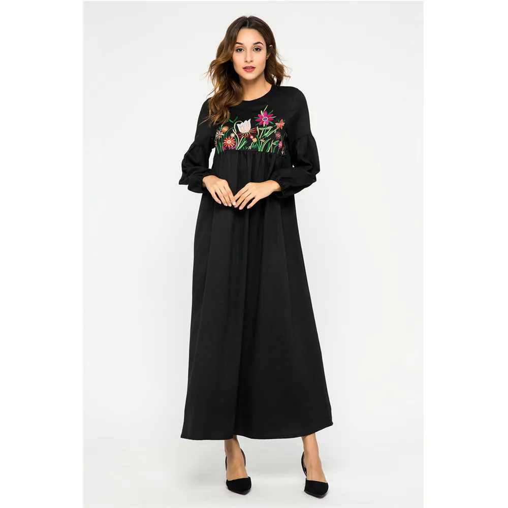 

Eid Ramadan Embroidery Muslim Long Dress Islamic Clothing Middle East Dubai Caftan Women Maxi Robe Turkey Casual Abaya Fashion