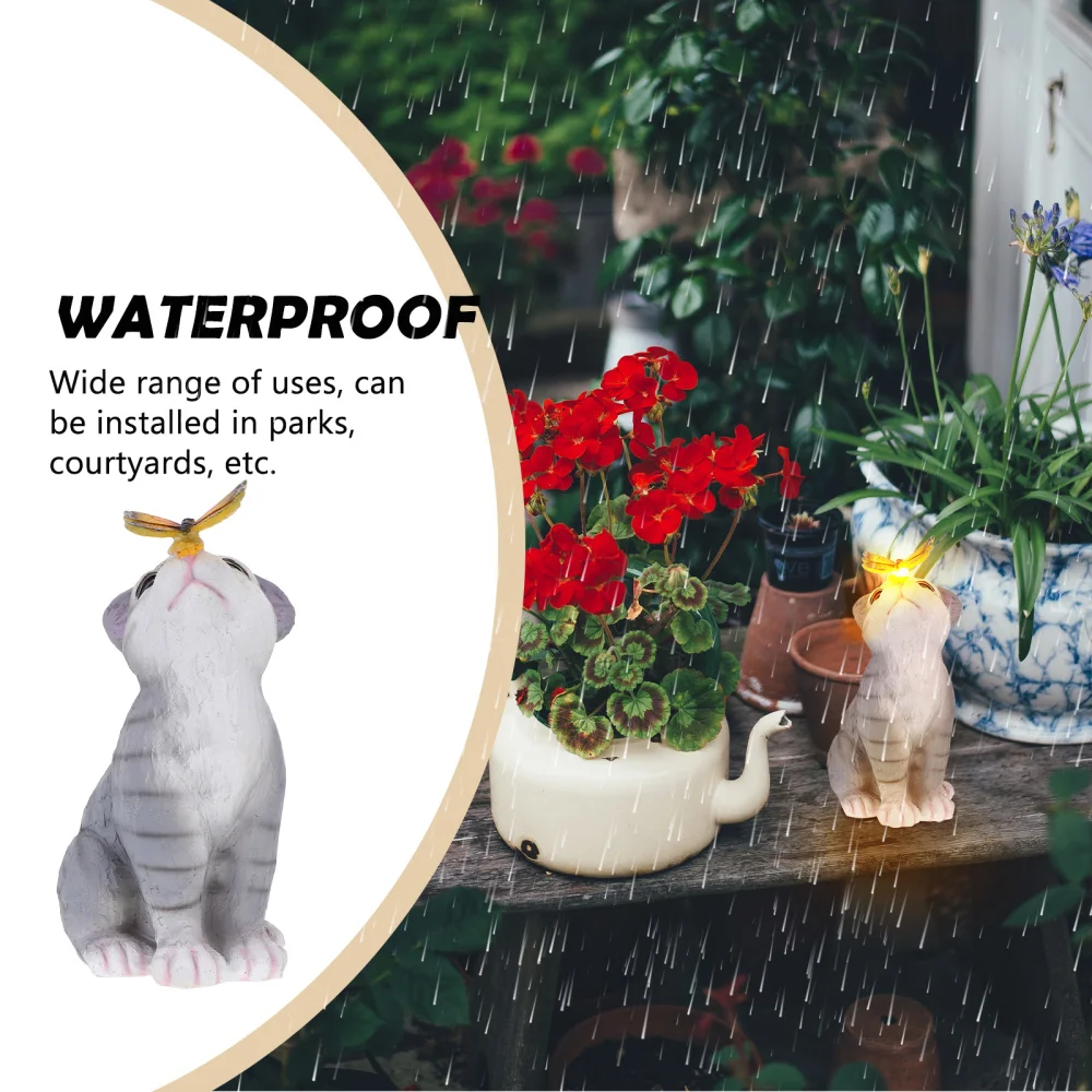 

1PC Cat Animal Solar Power Ornament Resin Solar Lamp Cat Crafts Yard Decor
