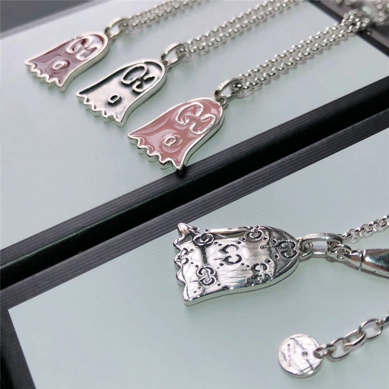 

Gorgeous retro Ghost pattern necklace Cartoon pendant S925 Sterling silver Jewelry Women 1:1 Luxury brands Logo Fashion gift