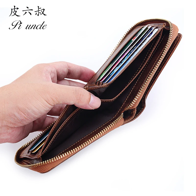 Тонкий кошелек из натуральной кожи для мужчин маленький бумажник на молнии с