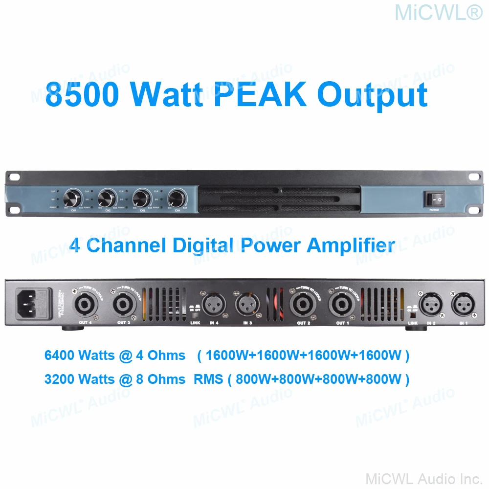 power amplifier 4 Channel 6400 Watts Professional Digital High Power Amplifier AMP Stereo MICWL GB6400 multi zone amplifier