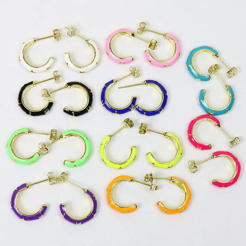 

10 Pairs Enamel C Shape Stud earrings Colorful Enamel earrings Fashion Stud earrings jewelry Drop earrings for women 51500