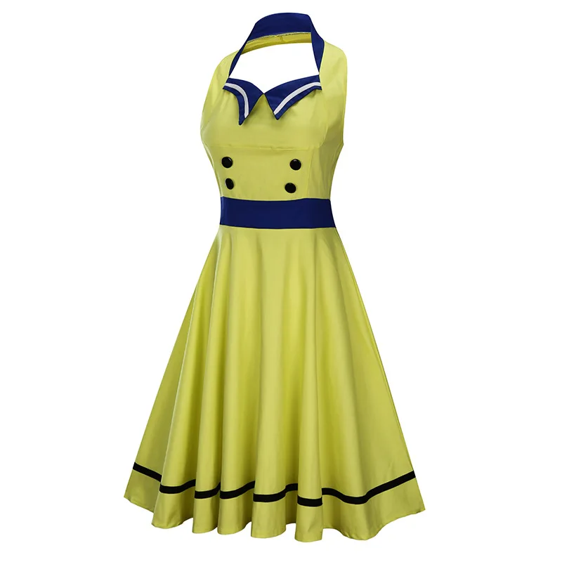 Женское платье в стиле Хепберн белое или зеленое с матросским воротником лямкой