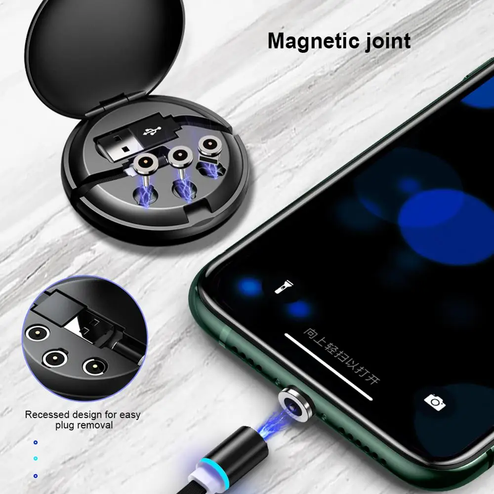 

Magnetic USB Cable Type C Charging Micro USB Cable Magnetic Charging Retractable Mini-portable cable for Iphone Huawei Samsung