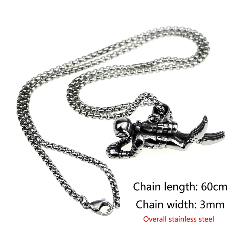 

2020 Punk Hip Hop Men's Jewelry 3D Sports Diver 316L Pendant Necklace Retro Stainless Steel Chain Never Fading Jewelry Gifts