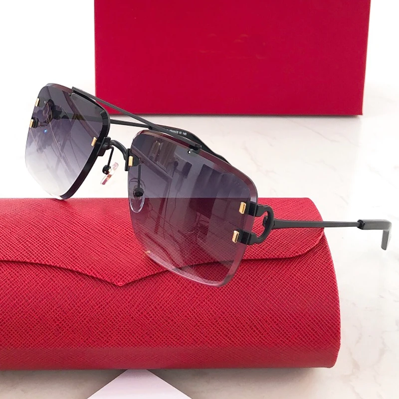 High Quality Brand Glasses Rimless Men Eyewear Designer Diamond Cut Sunglasses Women 2020 Luxury Brand