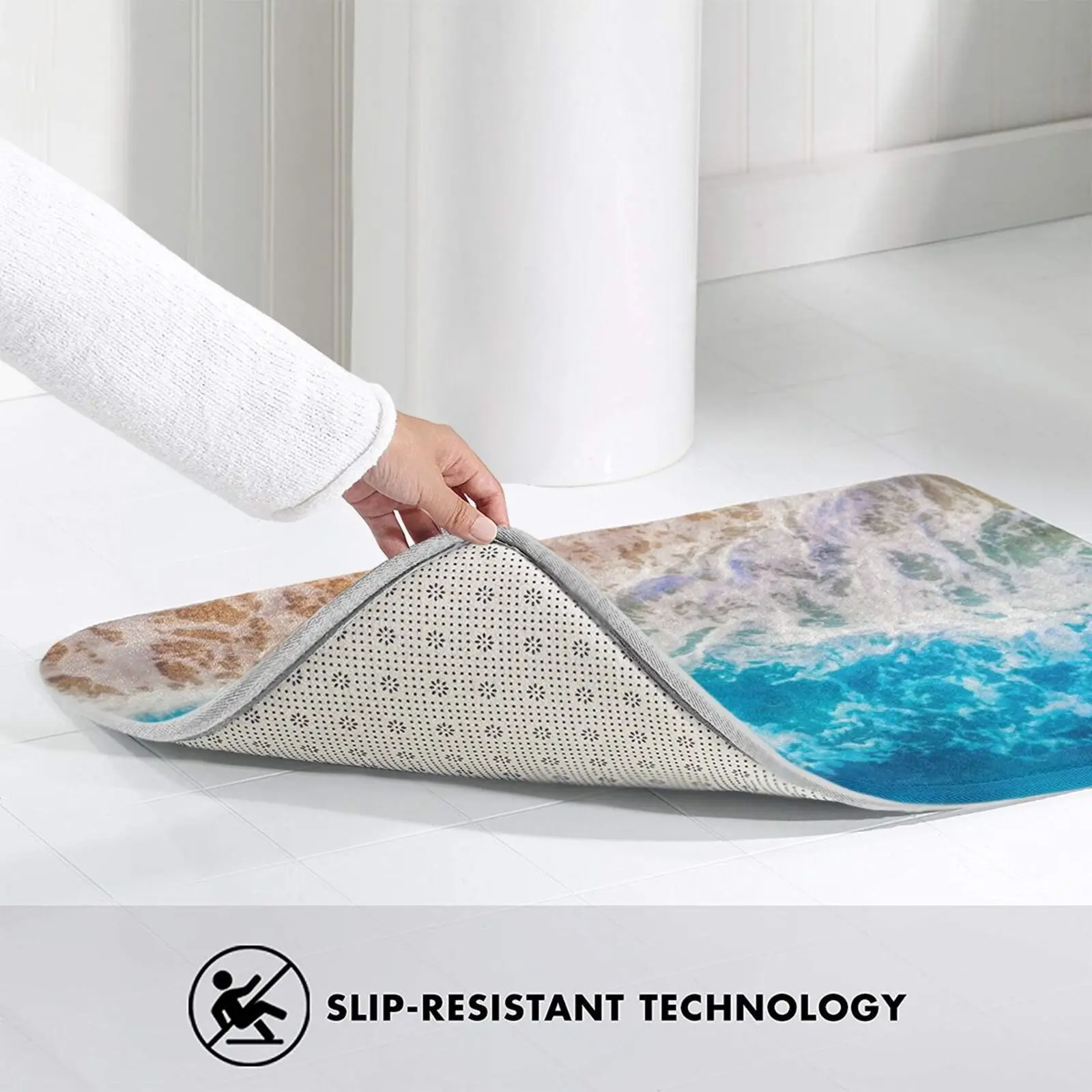 Мягкий Нескользящий Коврик с изображением морских волн и 1458 | Дом сад