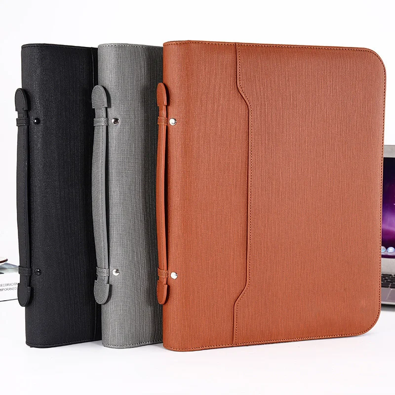 

A4 Padfolio File Cabinet Folder Luxury Binder Fichario Document Organizer Holder Ring Manager Briefcase Zipper Business Supplies