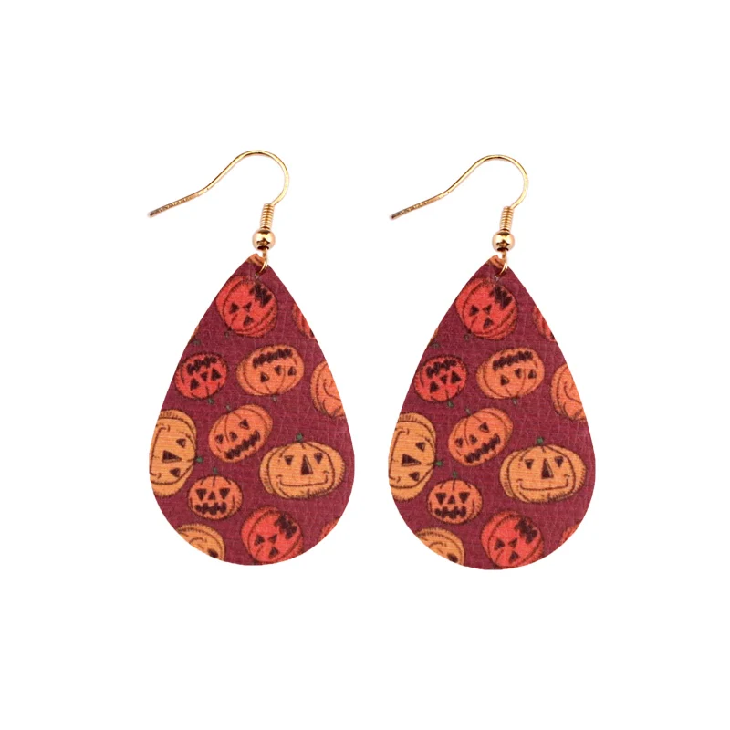

All Saints' Day Hallowmas Gift Small Wholesale Chic Jewelry Teardrop Leather Dangle Drop Earrings Hallowmas Leather Drops