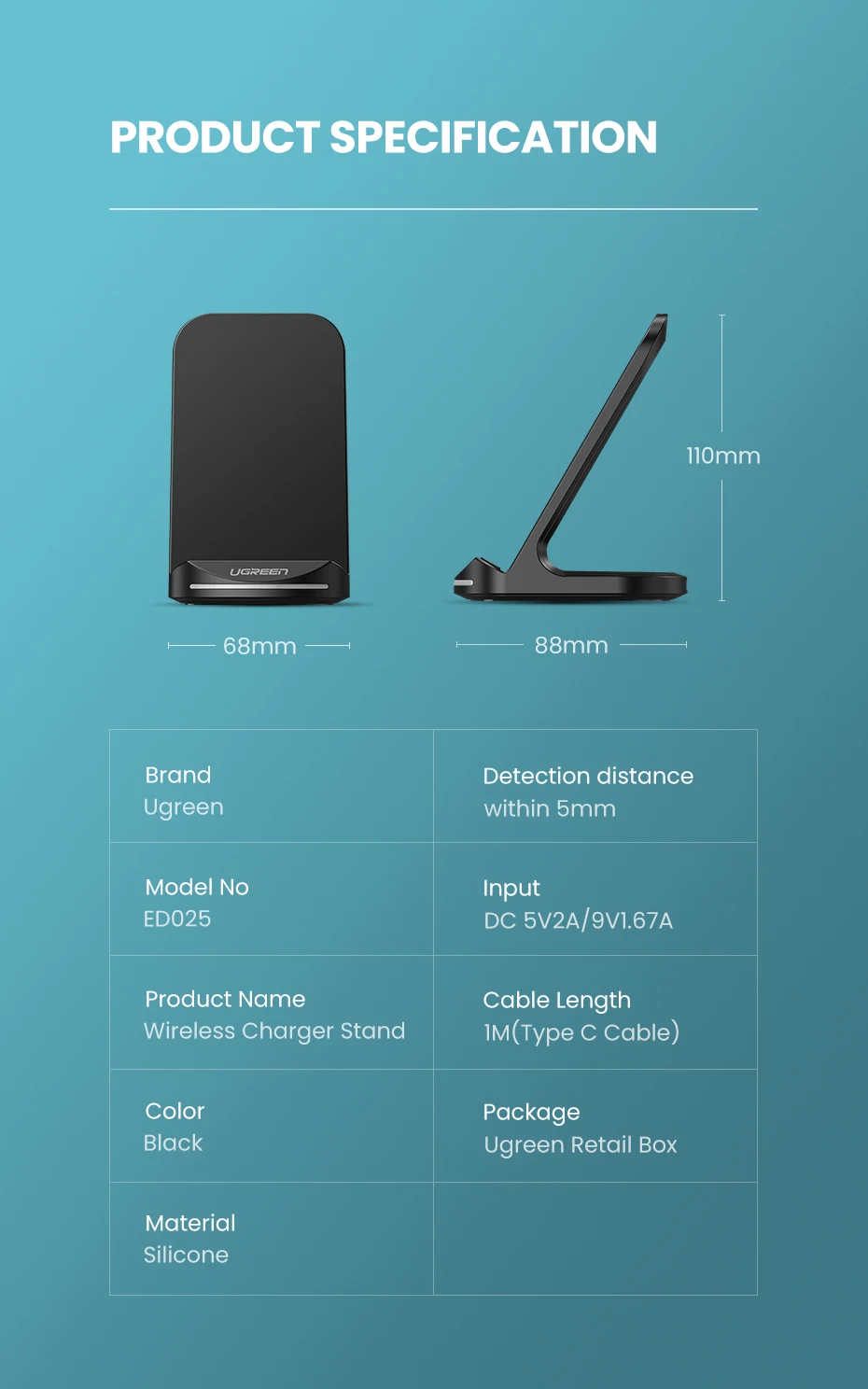 Ugreen Qi Беспроводное зарядное устройство подставка для iPhone 11 Pro X XS 8 XR samsung S9 S10 S8 S10E быстрая Беспроводная зарядная станция зарядное устройство для телефона