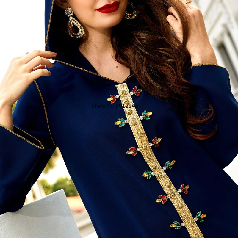 2021 Fashion Style Muslim Women Long Sleeve Navy Blue Long Abaya Woman Abaya  Muslim Fashion  Muslim Dress