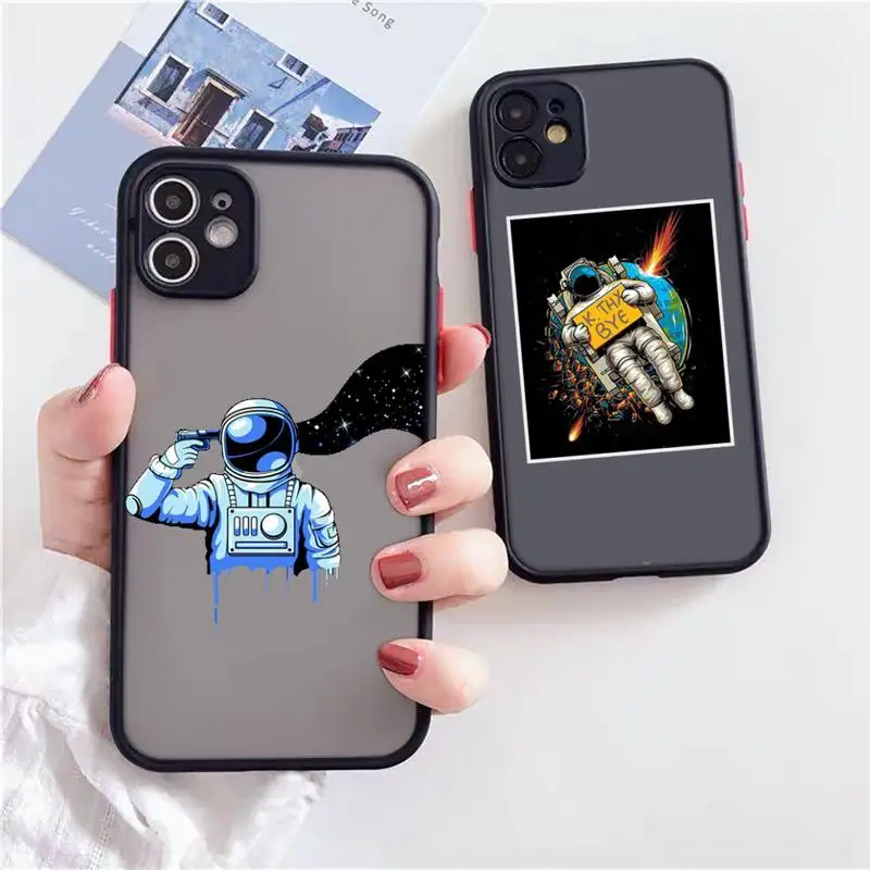 

ins romantic fantasy astronaut Phone Case For iPhone 12 11 Mini Pro XR XS Max 7 8 Plus X Matte transparent Back Cover