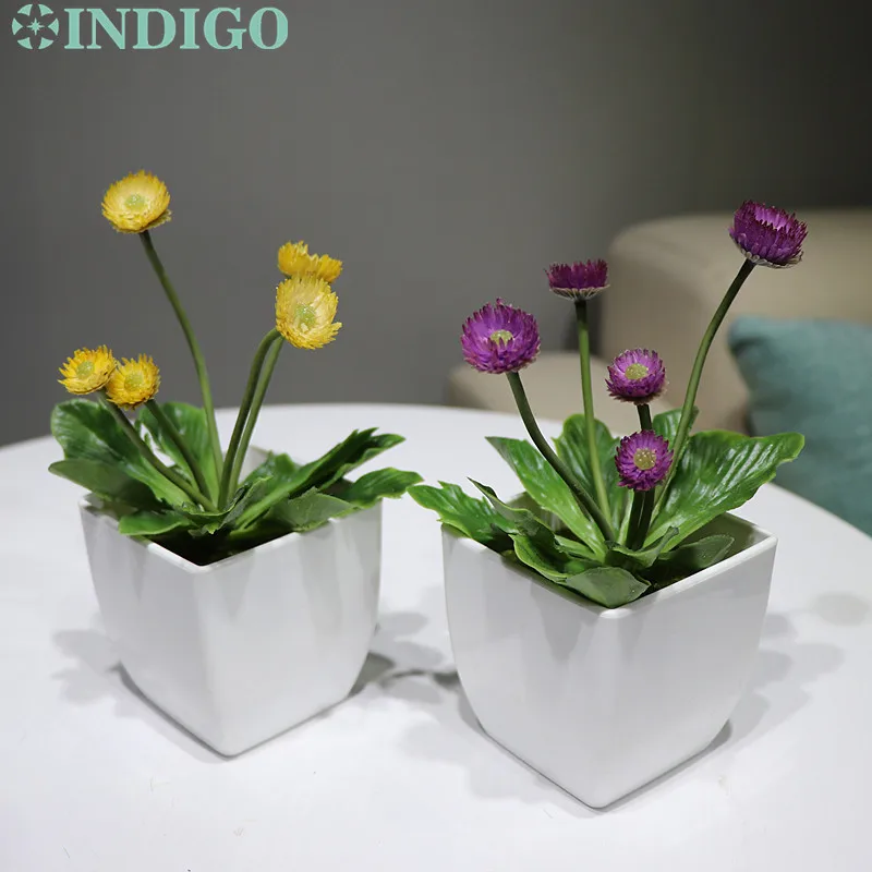 Индиго желтый одуванчик искусственная кожа с вазой пластиковый бонсай украшение