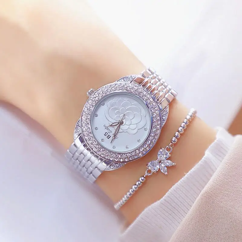 Лидирующий бренд элегантные женские часы с бриллиантамы цветочным циферблатом