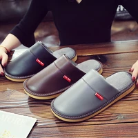 Leather Home Slippers For Male Winter Indoor Shoes Unisex Short Plush Slippers Man House Basic Shoes Fashion Floor Fur Slides