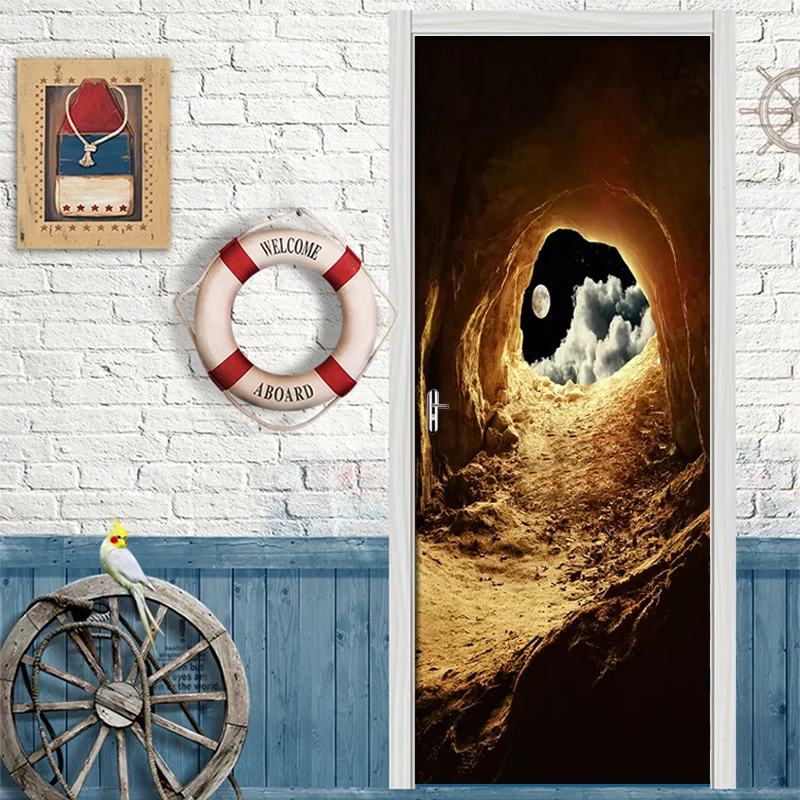 Наклейка на дверь с лунным светом из ПВХ самоклеящиеся обои Постер для гостиной