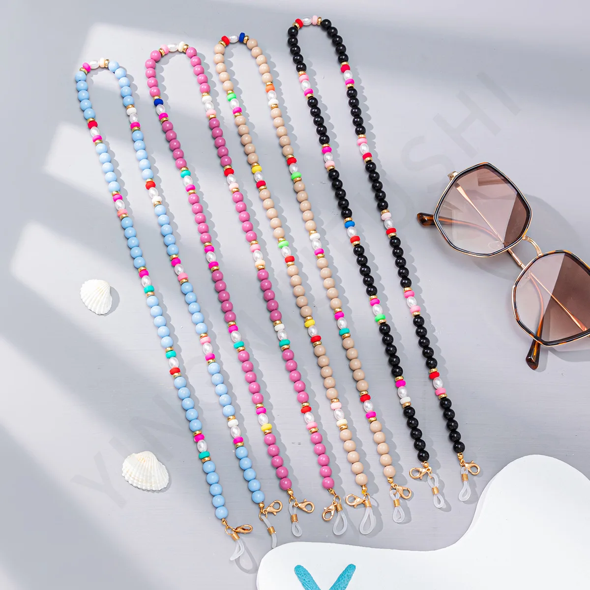 

Korean Style Acrylic Color Round Rice Beads Geometric Imitation Pearl Glasses Mask Chain Women's Ornaments Jewelry Birthday Gift