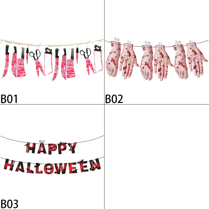 Страшная кровавая гирлянда на Хэллоуин дневные флаги страшные ножи Бумажная с