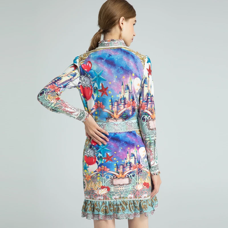 

2021 SPRING PRINT RUCHED LONG SLEEVE BLOUSE & SKIRT SET
