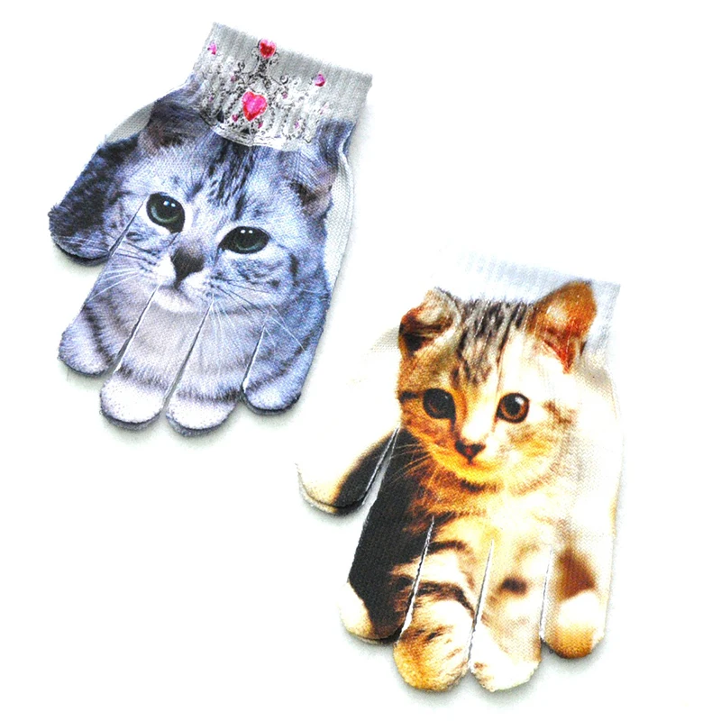 

Cute Cat Print Gloves Women Winter Warm 3D Animal Print Knitted Gloves Ladies Girls Lovely Thick Glove Mittens Gloves