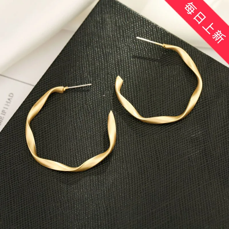 

European and American New Style Needle C-shaped Earrings Retro Geometric Twisted Earrings Matte Earrings