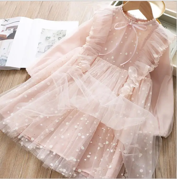 2020 г. весеннее кружевное Сетчатое платье принцессы в горошек с оборками для