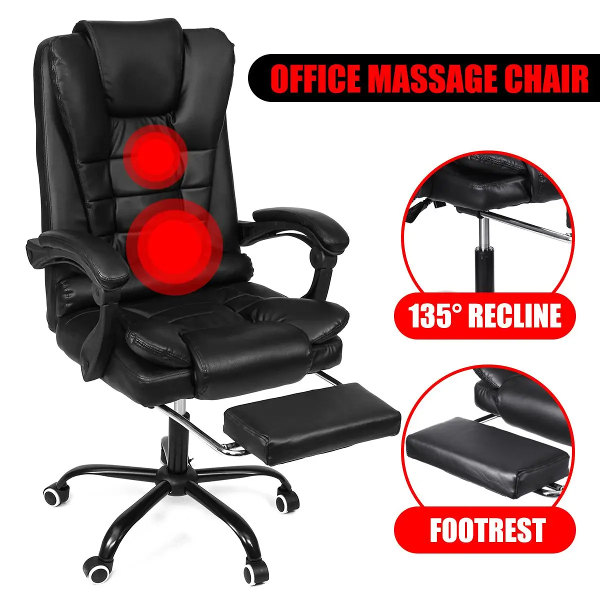

Home Office Computer Massage Chair With Footrest Armrest 135lying PU Leather Adjustable Reclining Gaming Chair with Bag