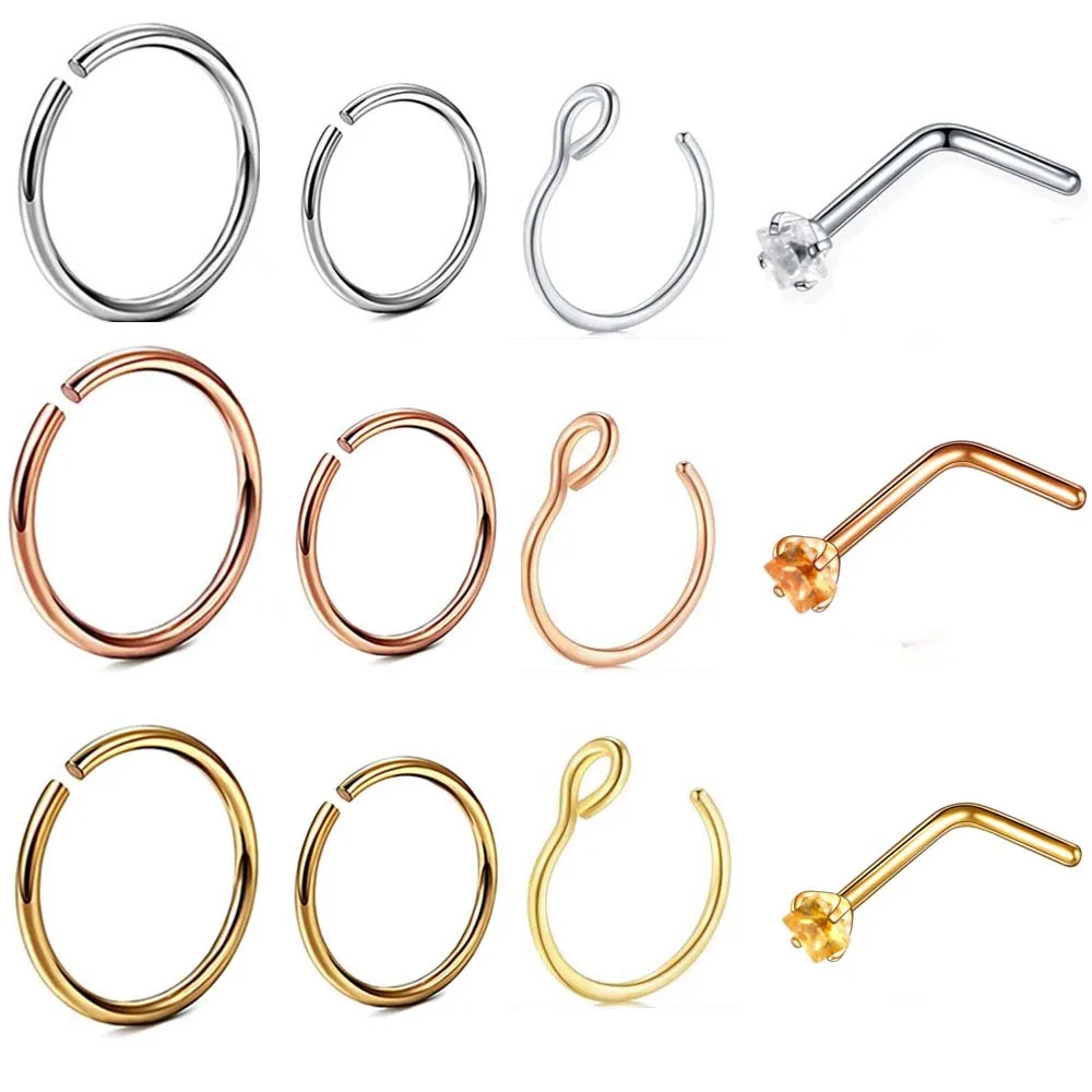 1 шт. стальное поддельное кольцо для носа губ с зажимом спираль пирсинг пупка из