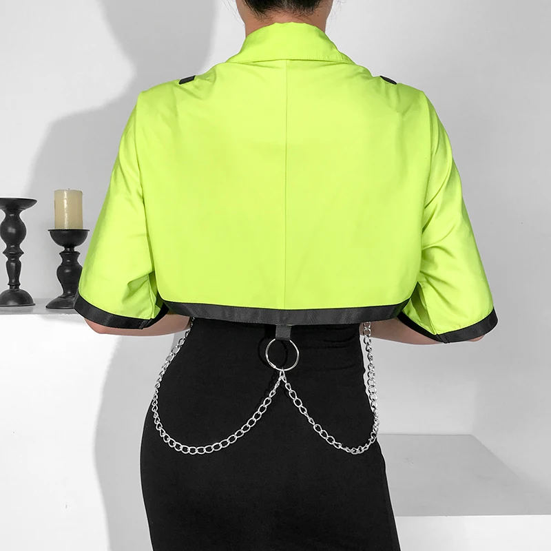 Женская куртка с коротким рукавом неоново-желтая Повседневная укороченная